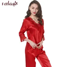 Пижамные комплекты для женщин; сезон весна-осень; новые шелковые пижамы; комплекты для сна; спортивный костюм из искусственного шелка с v-образным вырезом; сексуальная пижама; домашняя одежда; Q314