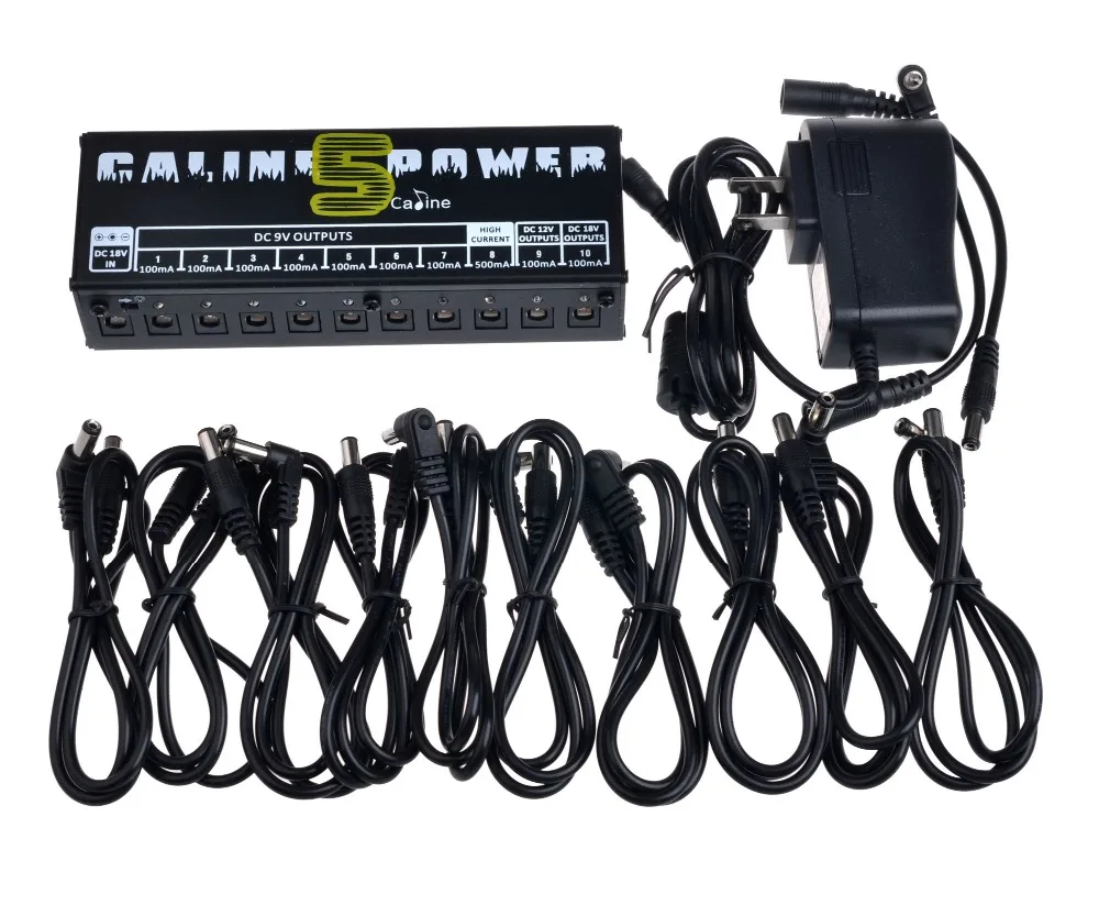 

Caline CP-05 Effect Pedal Power Supply High Frequency 10 Outputs (9V, 12V, 18V) Voltage Protection Guitar Pedal Power