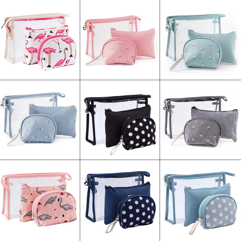 

3PCS Home Storage Organization Zip Lock Pouch Case for Women Cosmetic Box Makeup Organizers Flamingo Print Travel Storage Bags