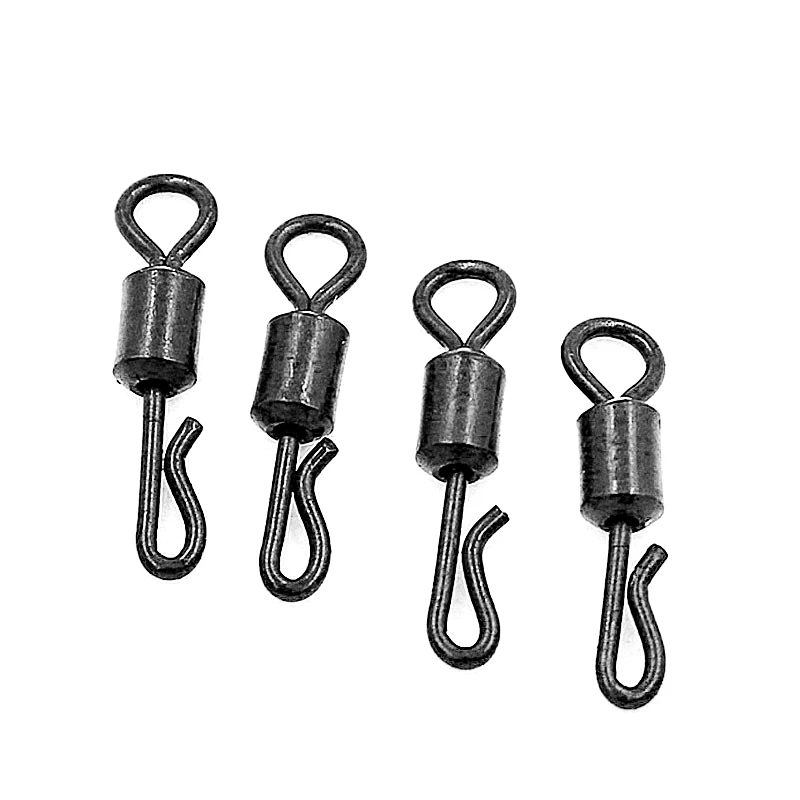 20Pcs/Lot Large Long Body Q-Shaped Black Quick Change Swivels for Carp Fishing Accessories Size 4# Fishing Terminal Tackle Pesca