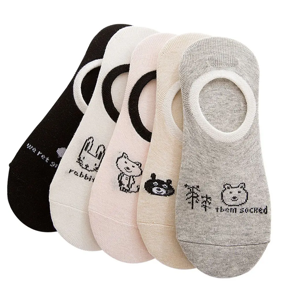 

Summer Cotton Socks Cartoon Animal Head Woman boat Socks Invisible Silica gel slipper no show socks