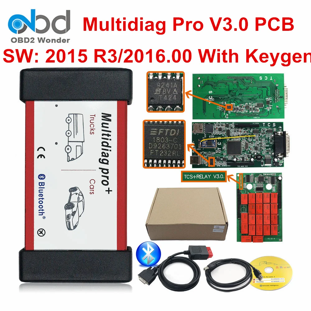 

Multidiag-pro TCS CDP Pro V3.0 Dual PCB 2016 R1 2015 R3 Bluetooth Multidiag Pro OBD II Diagnostic Tool Car Truck FTDI 9241 Chip