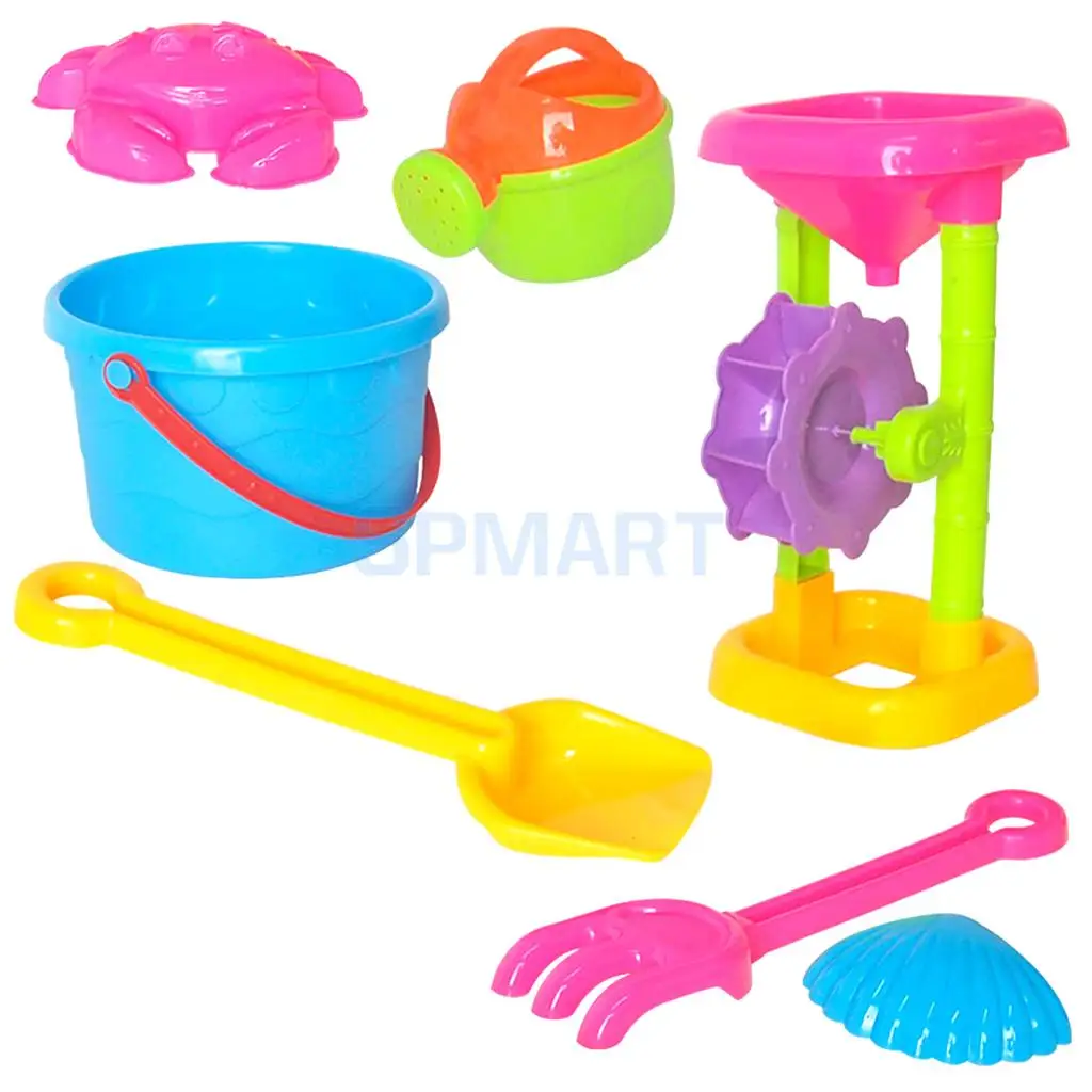 7 Pieces Kids Beach Sand Toys Set Sandbox Toys with Sand Wheel Rake & More