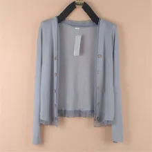 Весна и лето большой размер 5xl Женская Солнцезащитная одежда Маленькая шаль тонкий шифон длинный рукав вязаный кардиган PZ1423