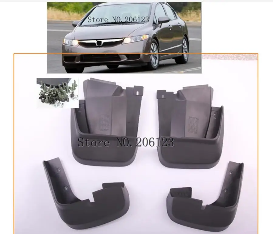 

For Honda Civic 2006-2011 Mudflaps Splash Guards Front Rear Mud Flap Mudguards Fender 2007 2008 2009 2010 Set Molded Mud Flaps