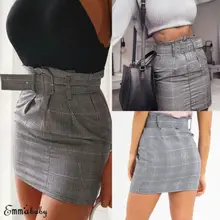 Женская облегающая мини-юбка с высокой талией, клетчатая Клубная повседневная короткая юбка