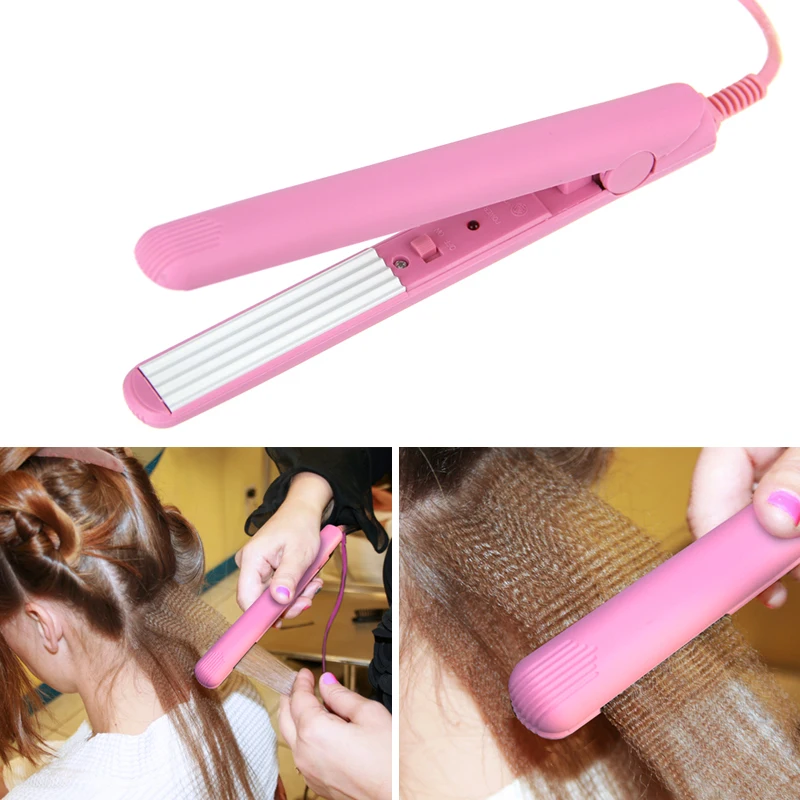 Goede Mini Roze Keramische Elektronische Stijltang Iron Chapinha Rechttrekken Gegolfd Ijzers Haar Crimper Styling Gereedschap 100 ~ 240 V