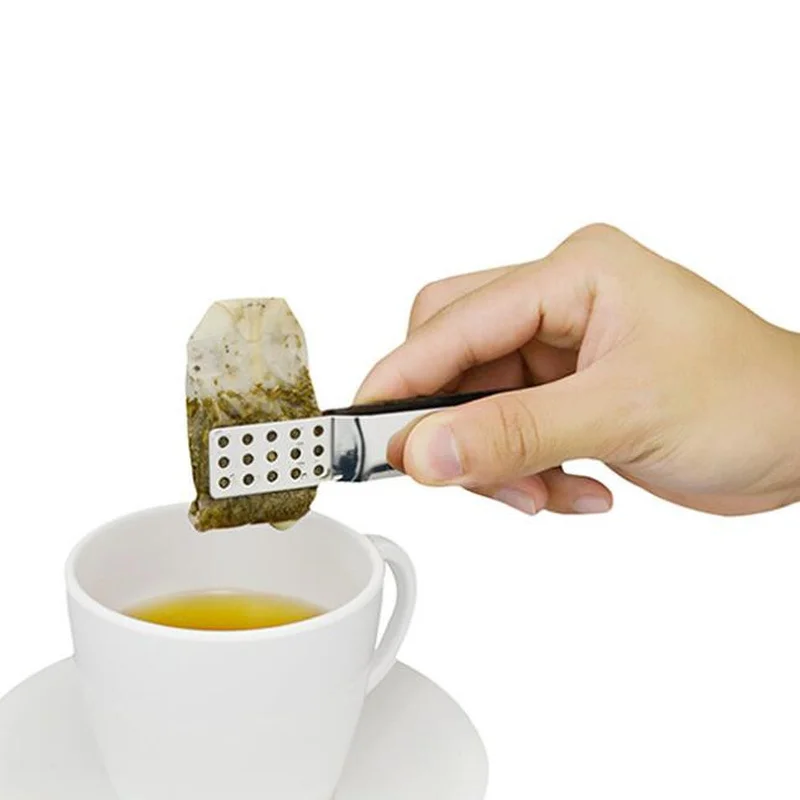 Reusable Tea Bag Clip Stainless Steel Tongs Squeezer Strainer Holder