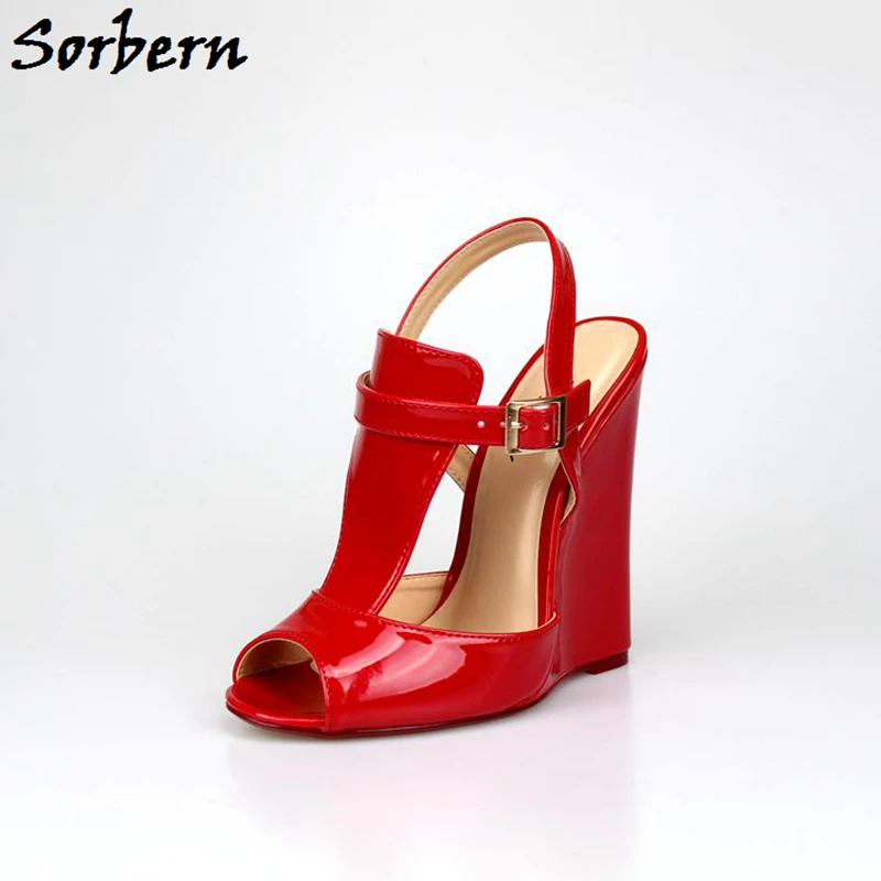 

Sorbern Large Size 40-46 Unisex Women Sandals Wedge High Heels Ankle Strap Heels Open Toe Shoes Unisex Designer Sandals New