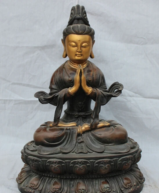 

USPS to USA S1720 14" Chinese Purple Bronze Gilt Kwan-Yin Guan Yin Tibet Temple Pray Buddha Statue (B0328)