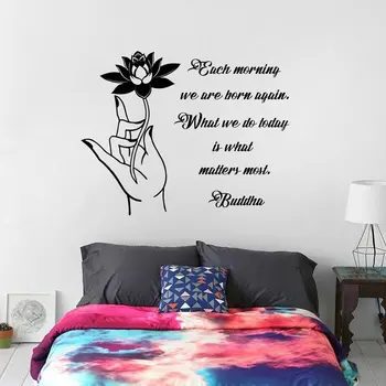 

Buddha Quote Wall Decal Lotus Flower Design Wallpaper Each Morning We Are Born Again Buddha Saying Vinyl Wall Sticker AY1683