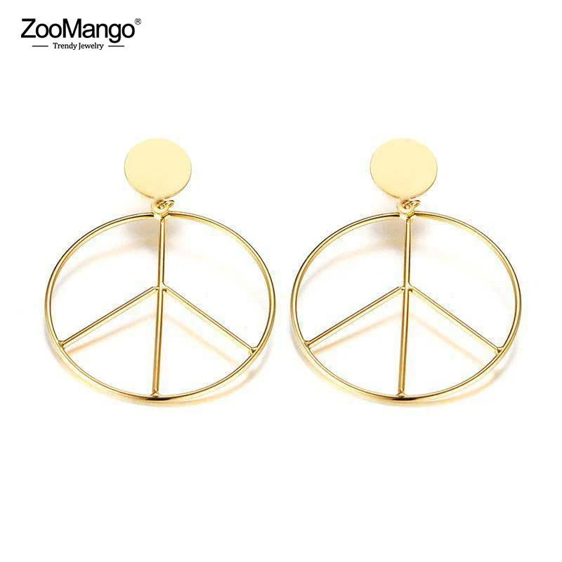 

ZooMango Original Design Titanium Stainless Steel Earrings Jewelry For Women Girl Trendy Peace Sign Female Stud Earrings ZE17085