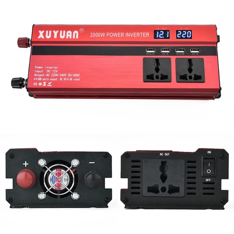Inversor de Potência do Carro Conversor de Onda 24v para Ac110 220v Senoidal 4 Interfaces Usb 4000w - 5000w Led Dc12 9 led dc12 24v para ac110 220v conversor