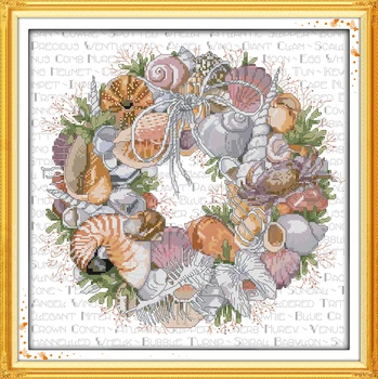 

The Conch Wreath Flower Wreath Home Decor 14CT 11CT Printed Cross Stitch Kits For Embroidery Flower Cross Stitch Patterns