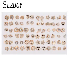Slzbcy романтическая смесь Стиль маленькие серьги-гвоздики комплекты для Для женщин детей вечерние ювелирные изделия милый подарок с украшением в виде кристаллов серьга геометрической формы 36 пар/компл