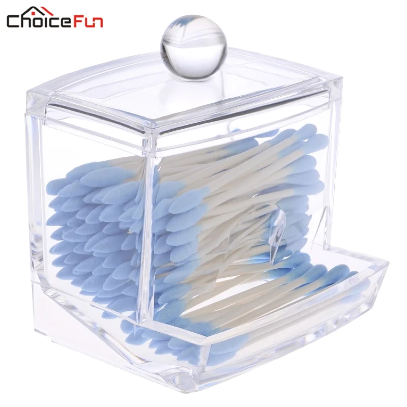  CHOICE FUN Small Clear Acrylic Bathroom Storage Q tip Cotton Swab Holder Cosmetic Makeup Organizer 