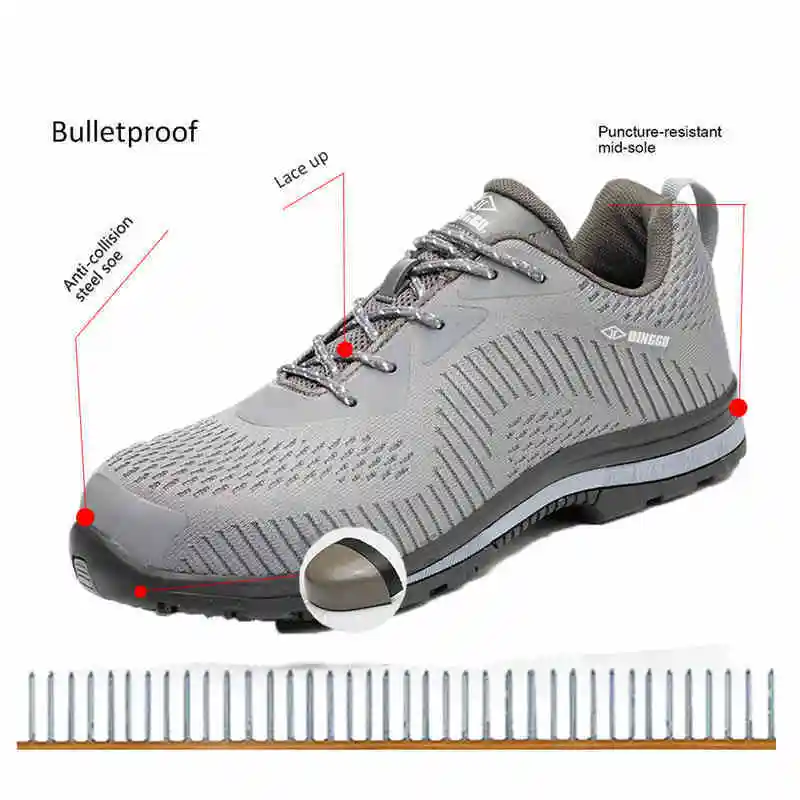 Легкая защитная обувь для мужчин со стальным носком AtreGo Bulletproof промежуточная подошва против проколов походные кроссовки Промышленная защитная Рабочая обувь