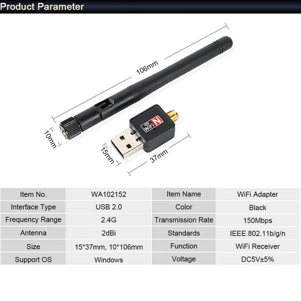 Мини USB адаптер Wi-Fi 150 Мбит/с беспроводной 11N чип-RALINK RT5370