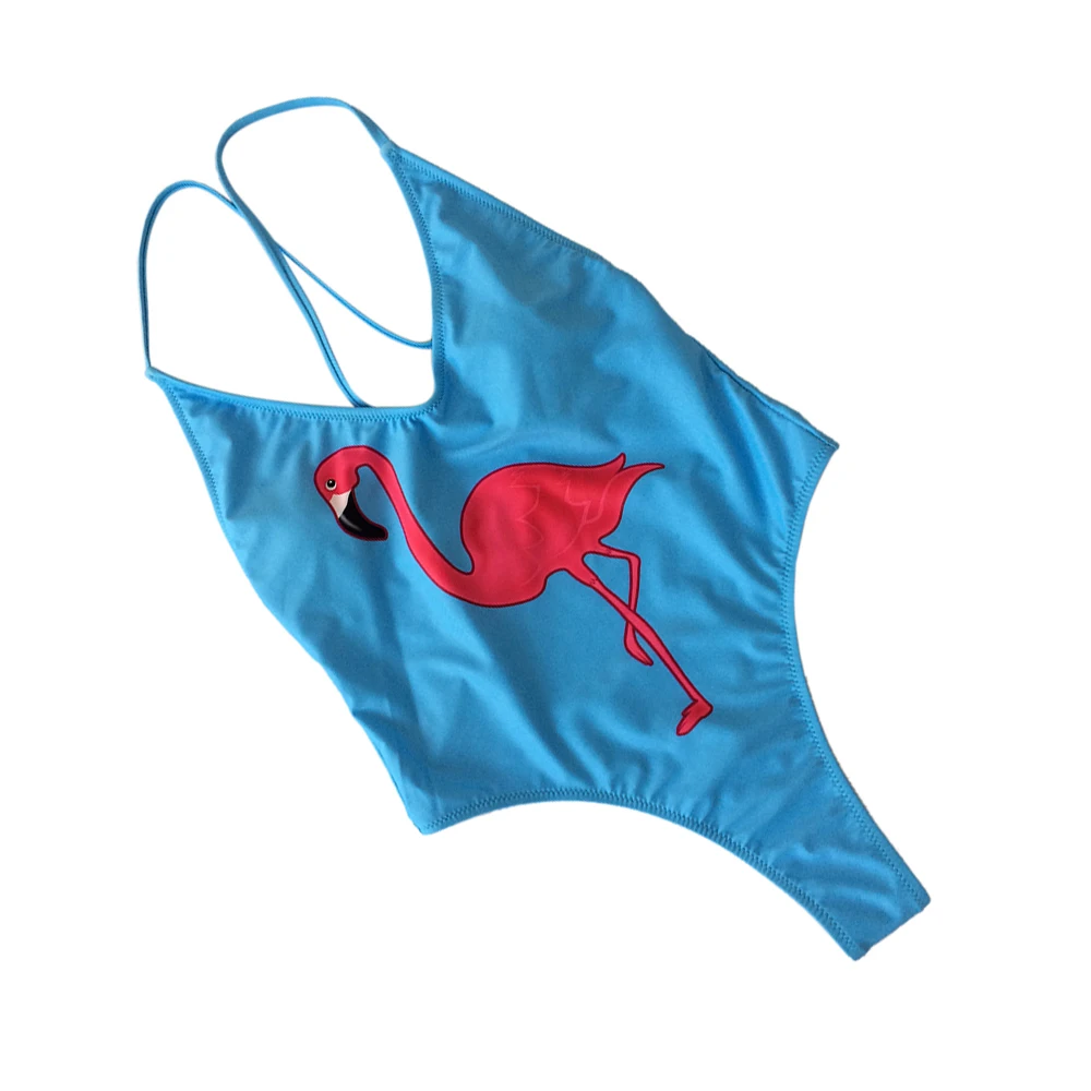 High Cut Swimwear 2018 Flamingo Print One Piece Swimsuit Women Bathing