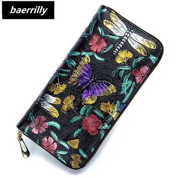 

New Embossing Flower Wallet Women Long Design Lady Hasp Clutch Wallet Genuine cow Leather Female Card Holder Wallets Coin Purse