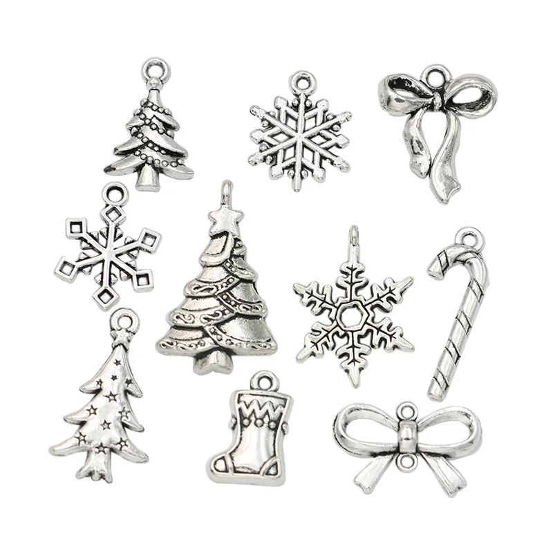 

Mixed Tibetan Silver Plated Christmas Tree Snowman Bow Snowflake Charms Pendants Jewelry Making Accessories DIY