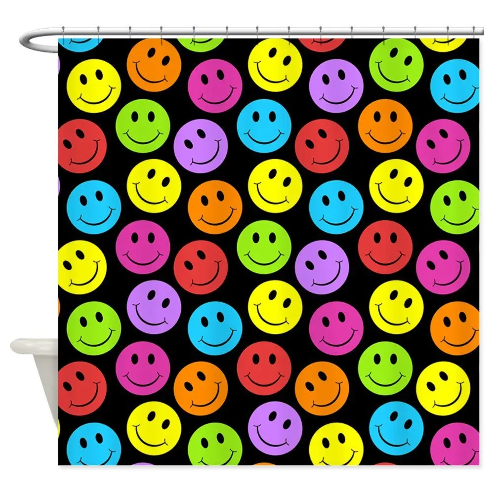 Happy Colorful Smiley Faces Pattern Decorative Fabric Shower Curtain