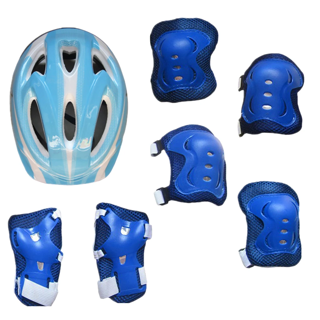 Child's 7Pcs Cycling Roller Skating Protective Gear Set 58-62cm Safety Helmet+Knee&Elbow Pads+Wrist Guards Kids Protective Gear