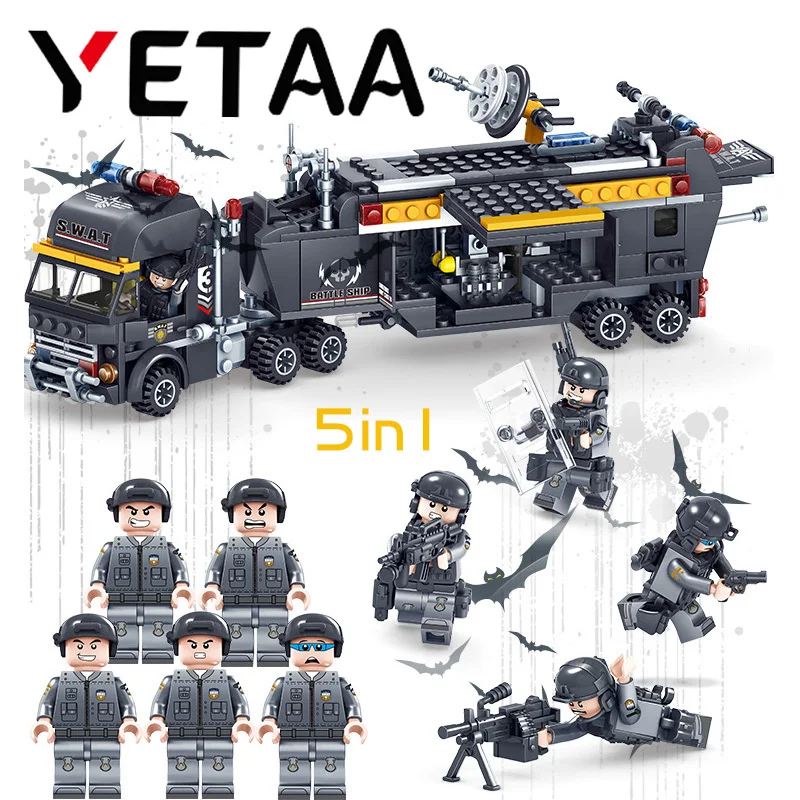 

YETAA SWAT Command Vehicle Model Building Blocks Gift Arms Truck Toys Legofigure Bricks Minecraft Blocks Toys For Children Kids