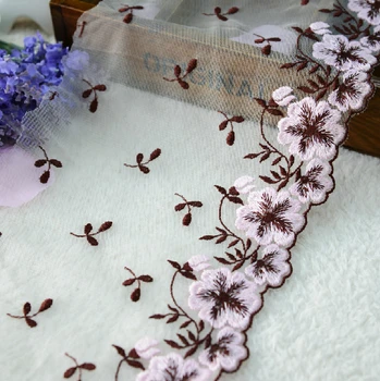 

5 yard 16cm 6.29" wide coffee pink mesh embroidery lace trim trimming ribbon L2F2K96 free ship