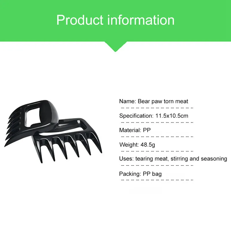 Meat Shredder Claws Wooden Handle Stainless Steel Bear Paws Chicken Separator Handler Food Forks Puller Barbecue BBQ Tools rvs (7)