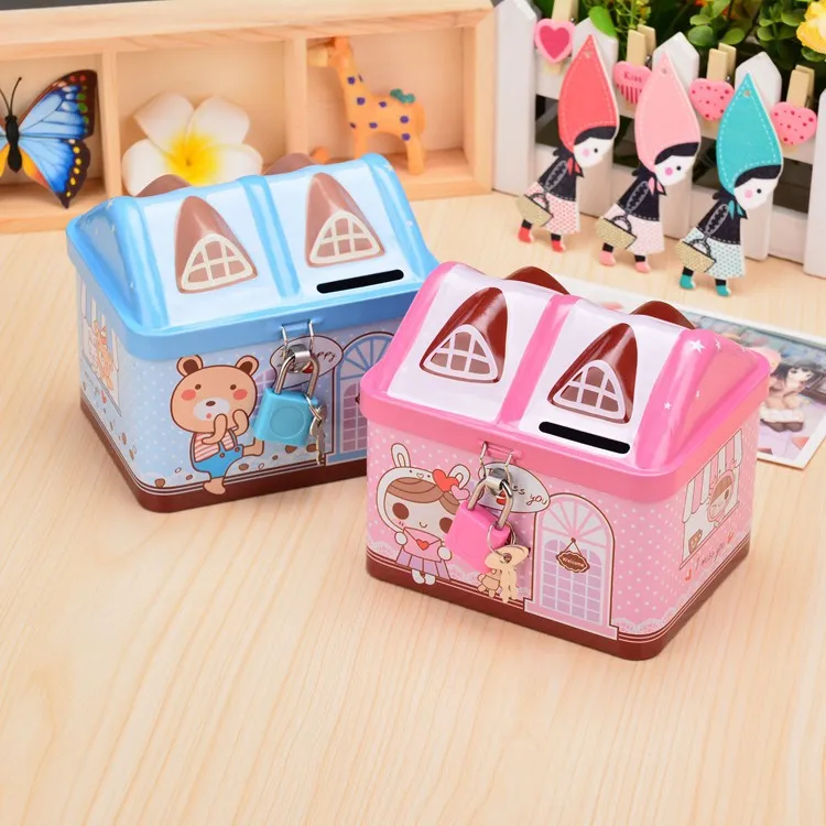

Coloffice South Korea creative storage stationery House cute cartoon with lock moneybox piggy bank school stationery holder 1pc