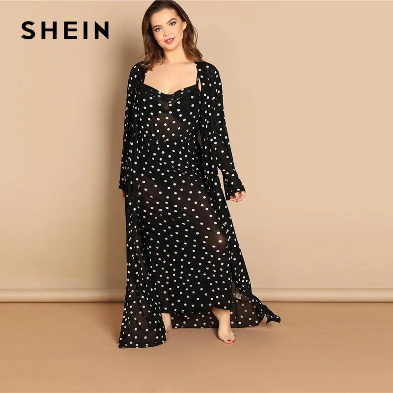 Buy SHEIN Plus Size Polka Dot Black Sexy Sheer Mesh