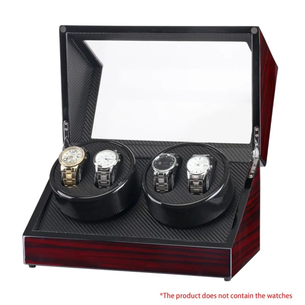 

Double Head 4 Slots Lacquer Wood Rotate Electric Watch Winder Box Silent Motor Display Clock Winder Watch Case Elegant