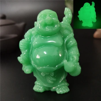 

Glowing Chinese Maitreya Buddha Statue Sculpture Man-made Jade Stone Ornaments Laughing Buddha Statues Figurines Home Decoration