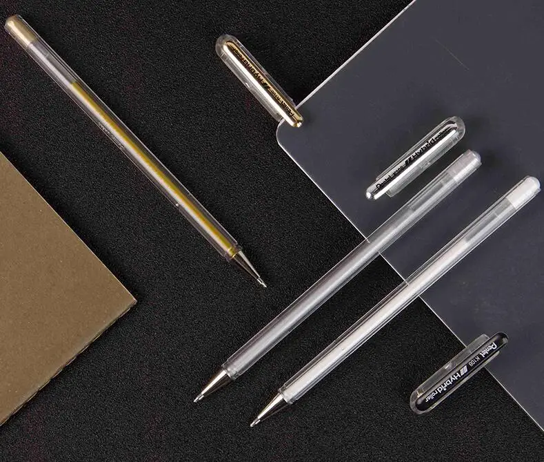 Украшение Pentel металлическая гелевая ручка Золотая и Серебряная ручка изюминка ручка для подписи 3 шт./лот школьные принадлежности
