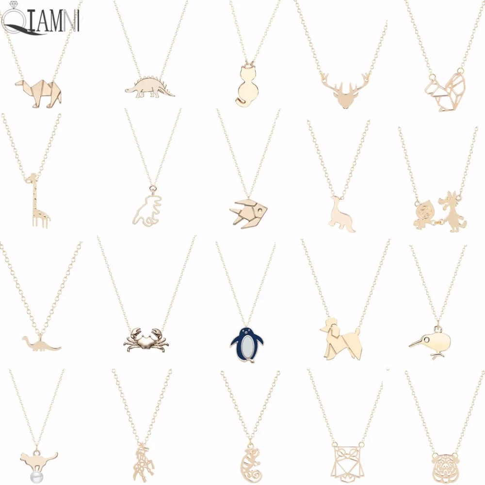 

QIAMNI Dinosaur Rabbit Squirrel Penguin Crab Unicorn Bird Deer Owl Fish Dog Cat Animal Necklace Pendants Pet Lover Gift Jewelry