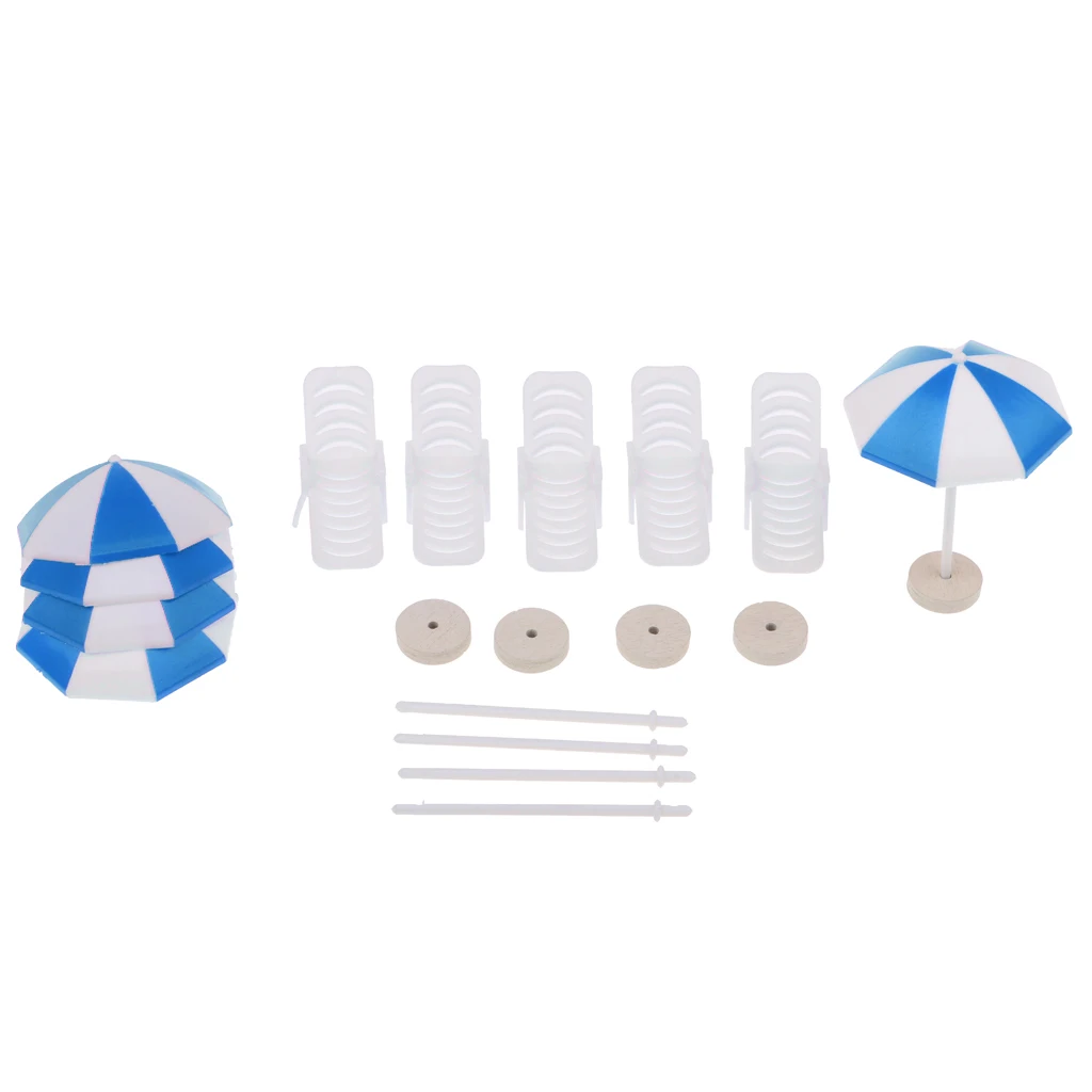 5 Set Mini Deck Chair Beach Umbrella for Dollhouse Yard Garden Swimming Pool Life Scenes Decor Kids Pretend Play Toy 5 Set Mini Deck Chair Beach Umbrella for Dollhouse Yard Garden Swimming Pool Life Scenes Decor Kids Pretend Play Toy
