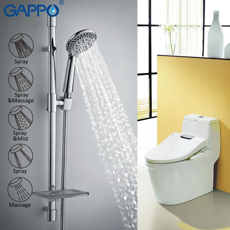 

GAPPO 1Set Top quality Wall Mount Hand Shower set Stainless steel Slide Bar with 5Mode hand held shower in hose soap dish GA8005