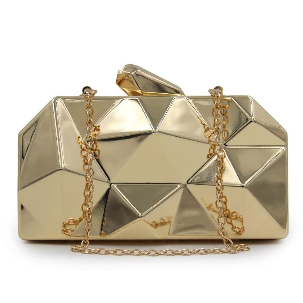 

2018 New Design Evening Bags Fashion Golden Party Bag Women Simple Night Purses Irregular Line Mini Solid Chain Handbag 4 Colors