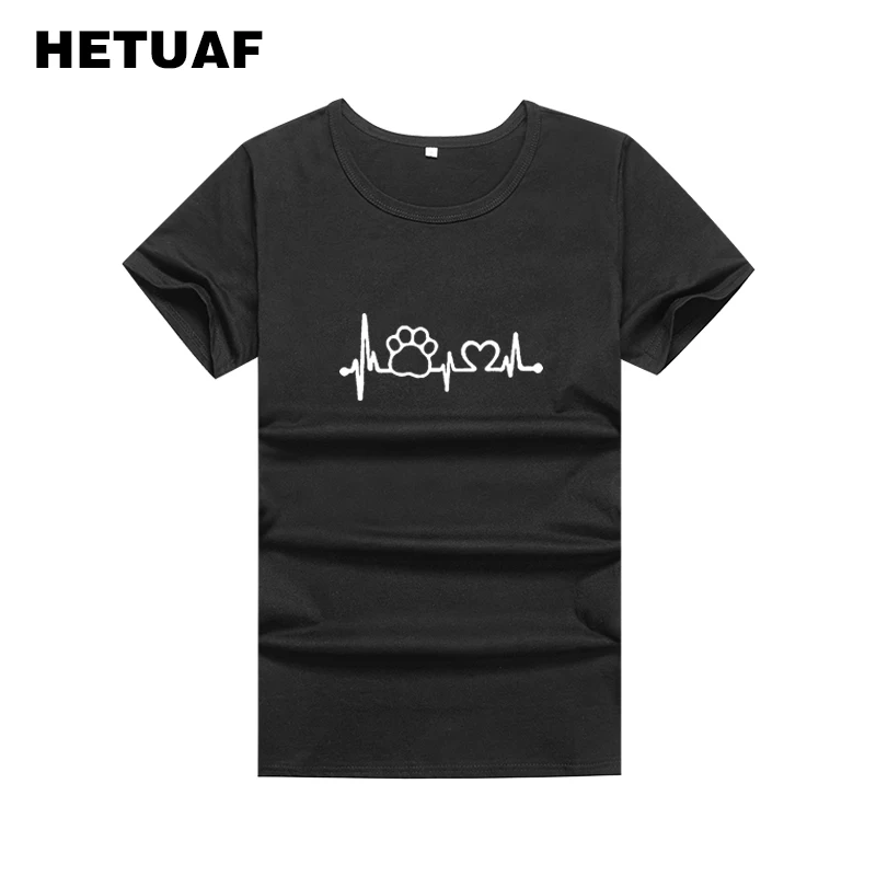 HETUAF Heartbeat Love Footprint Kawaii Graphic Tees женские 2018 модные корейские футболки с круглым вырезом Женские топы Tumblr милые Camisa Mujer