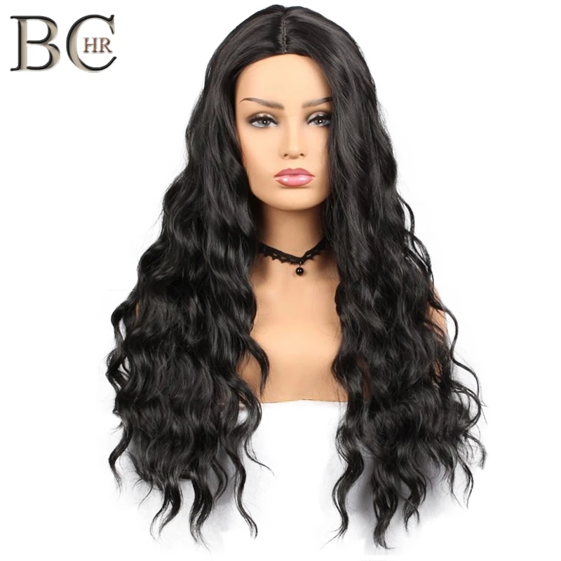 

BCHR Long Wig Natural Black Wig Middle Part HighTemperature Fiber Loose Wave Synthetic Wig for Women free Shipping