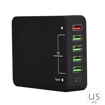 

5 USB 1 Type-c Ports Phone Travel Fast Charger Cellphone Tablet 8A Smart Quick Charging Adaptor