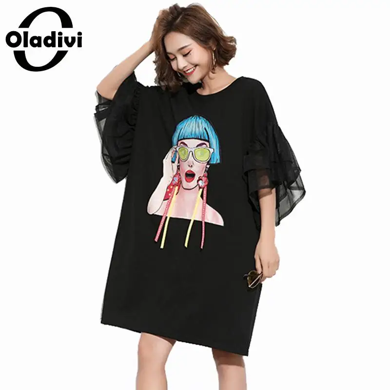 

Oladivi Plus Size Dress for Women Casual Loose Summer Dress Large Sizes Fashion Print Long Shirt Tunics Vestidios Femininos 7XL