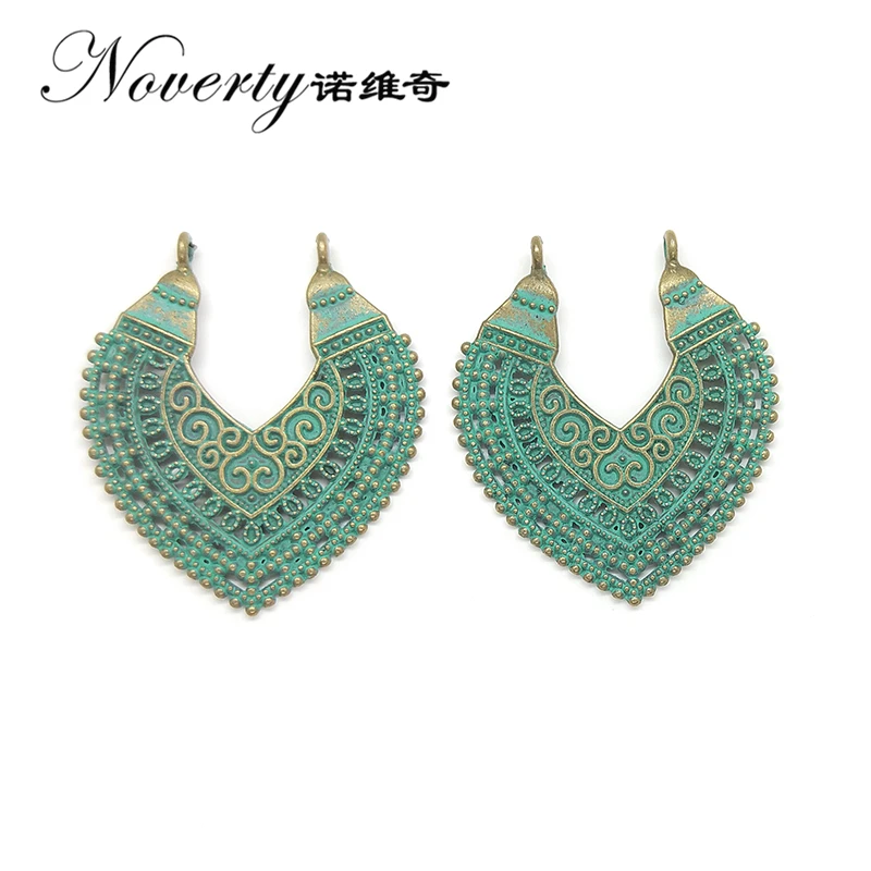 

2019 New Fashion 43mm 4pieces/bag Zinc Alloy Green Heart Porous Connector Linker for DIY Necklace Earring Jewelry Accessories