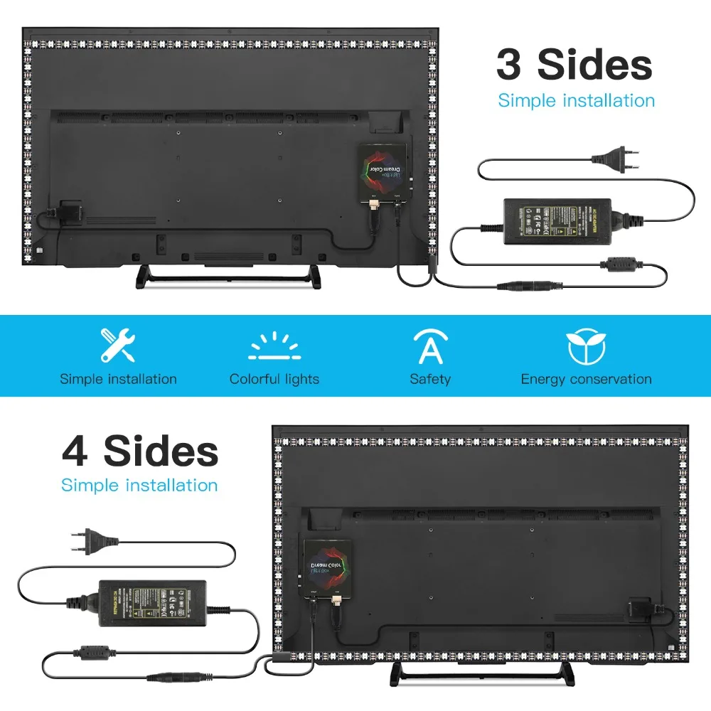 Продажа 5V WS2812B font b USB b font светодиодные полосы света 5050 RGB Мечта Цвет Ambilight комплект для HDTV Настольный ПК экран фоновое освещение 1 м 2 м 3 м 4 м 5 м