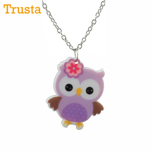 Price Trusta 2017 Fashion Hot Jewelry Girls 16" Chain Purple Owl Necklace Gift for Kids Child Drop Shipping KS25 Good Quality Cartoon