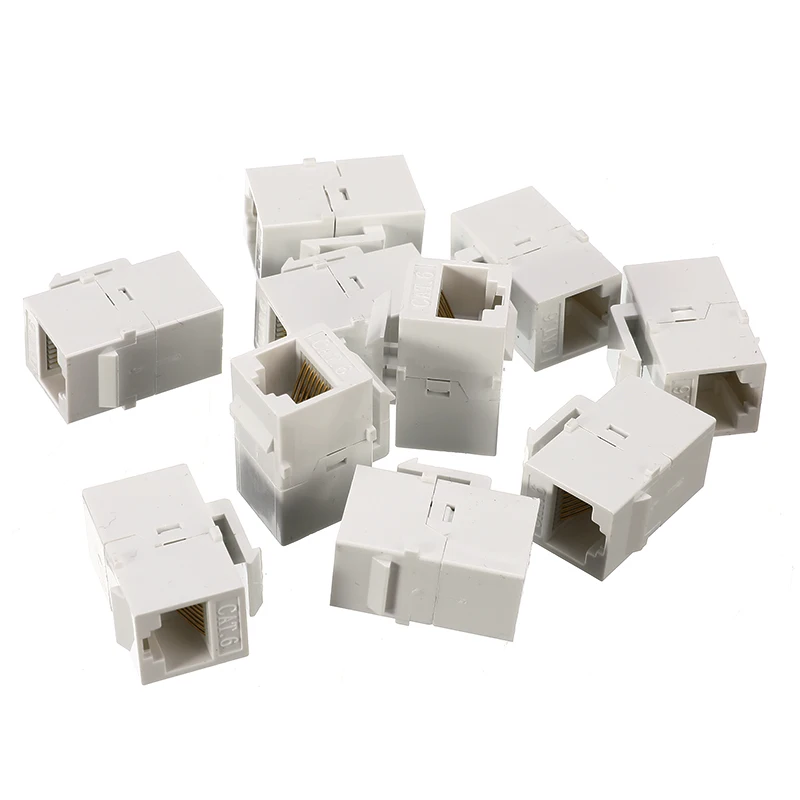 

10 Packs CAT6 Inline Coupler Keystone RJ45 Female Snap-In Jack Insert White