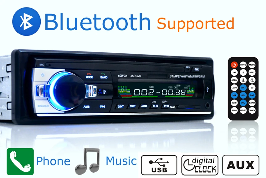 Minzhi Car Auto Stereo Radio Audio Bluetooth 1 Din In-dash Head Unit MP3 Player Support FM/USB/SD/AUX 8800