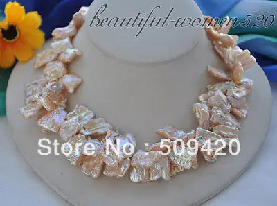 

FREE SHIPPING>>@> HOT2strands 20mm pink baroque biwa freshwater pearl necklace 17inch
