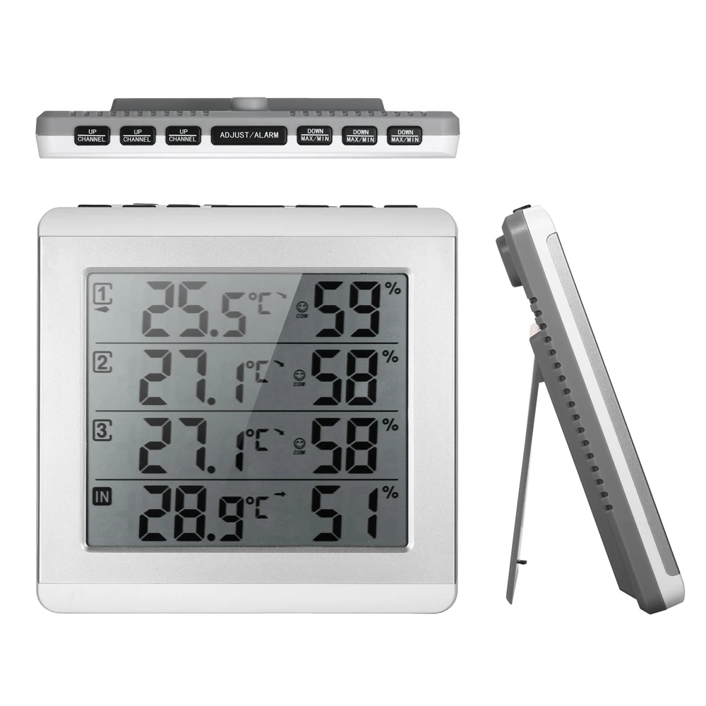 Цифровой термометр гигрометр для помещений и улицы четырехканальный Измеритель